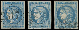 EMISSION DE BORDEAUX 45A/C 20c. Bleu T II, R I, II Et III, Obl. GC, TB - 1870 Bordeaux Printing