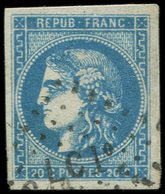 EMISSION DE BORDEAUX 45B  20c. Bleu, T II, R II, Obl. Ambulant, TB - 1870 Bordeaux Printing