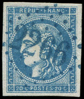 EMISSION DE BORDEAUX 45C  20c. Bleu, T II, R III, Obl. GC BLEU 2266, TTB - 1870 Bordeaux Printing