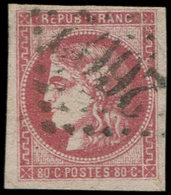 EMISSION DE BORDEAUX 49   80c. Rose, Oblitéré GC 2602, TB - 1870 Bordeaux Printing
