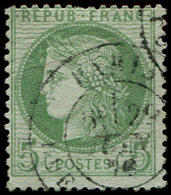 CERES DENTELE 53e   5c. Vert Jaune Sur Azuré, Filigrane LACROIX, Obl. Càd PARIS 29/10/72, Fond Ligné, Une Dc Et Un Pli, - 1849-1876: Periodo Classico