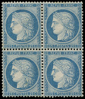 * CERES DENTELE 60B  25c. Bleu, T II, BLOC De 4 Quasiment **, Pièce D'une Grande Fraicheur Et RR, TTB - 1849-1876: Classic Period