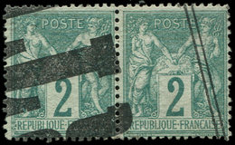 TYPE SAGE 62    2c. Vert, PAIRE Obl. TYPO, TB. Br - 1876-1878 Sage (Type I)