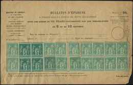 (*) TYPE SAGE 75    5c. Vert, 20 Ex. Non Obl. Collés S. Bulletin D'Epargne, RR Et TB - 1876-1878 Sage (Tipo I)