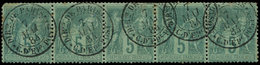 TYPE SAGE 75    5c. Vert, BANDE De 5 Obl. Càd DIRon DE PARIS/C. D'EPARGNE 7/5/84, Qqs Défauts, Frappes TTB, R - 1876-1878 Sage (Tipo I)