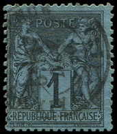 TYPE SAGE 84    1c. Noir Sur BLEU DE PRUSSE, Obl., Cl. Et Petit Pli, Aspect TB - 1876-1878 Sage (Type I)