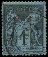 TYPE SAGE 84    1c. Noir Sur BLEU DE PRUSSE, Obl., Restauré, Aspect TB - 1876-1878 Sage (Type I)