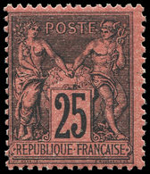 ** TYPE SAGE 91   25c. Noir Sur Rouge, Très Frais, TTB, Certif. JF Brun - 1876-1878 Sage (Tipo I)