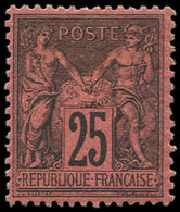 * TYPE SAGE 91   25c. Noir Sur Rouge, Ch. Un Peu Forte, Très Bien Centré, TB - 1876-1878 Sage (Tipo I)