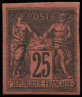 * TYPE SAGE 91b  25c. Noir Sur Rouge, NON DENTELE, TB. J - 1876-1878 Sage (Type I)