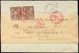 Let TYPE SAGE SUR LETTRES N°67 PAIRE Obl. Càd ROUGE ART. D'ARGENT MONTPELLIER 5/12/85 S. Document (partiel) Sous Bande R - 1877-1920: Periodo Semi Moderno