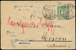 Let TYPE SAGE SUR LETTRES Env. Entier 5c. Vert Obl. LE MANS 14/1/90, Arr. MOSCOU, TB - 1877-1920: Periodo Semi Moderno