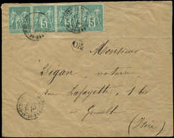 Let TYPE SAGE SUR LETTRES N°76 Et 75 BANDE De 3 Obl. Càd ST ETIENNE DE ST GEOIRE 23/1/77 S. Env., Cachet OR, TB - 1877-1920: Semi Modern Period