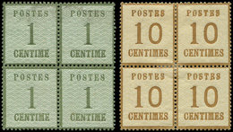 ALSACE-LORRAINE 1 Et 5, 1c. Vert Bronze, BLOC De 4 ** Et 10c. Bistre, BLOC De 4 *, TB - Covers & Documents