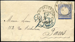 Let ALSACE-LORRAINE Affranchissements Avec Timbres D'Allemagne : 2g. Bleu Obl. Càd STRASSBURG 1/72 S. LAC Pour Paris Ave - Covers & Documents