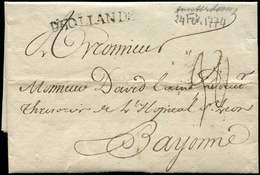 Let LETTRES SANS TIMBRE ET DOCUMENTS DIVERS MP D'HOLLANDE 36 X 4 S. LAC D'Amsterdam 24/2/1774, TTB - Altri & Non Classificati