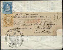 Let OBLITERATIONS PAR DEPARTEMENTS 11/AVEYRON N°21 Et 22 Obl. PC Du GC 3180 Bis S. Imprimé CHARGE Sous Bande Du Tribunal - 1849-1876: Periodo Classico