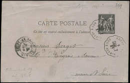 Let OBLITERATIONS PAR DEPARTEMENTS 75/DEUX SEVRES CP Entier 10c. Obl. Cachet Conv. St. BRESSUIRE/SABL.T Sur CP Du 9/10/7 - 1849-1876: Classic Period