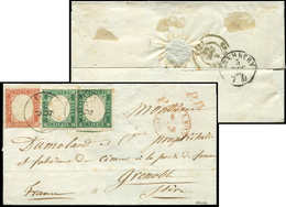 Let DUCHE DE SAVOIE Oblitérations Sur Timbres Sardes N°10 (2) Et N°13 Obl. Càd Sarde ALBY 5/12/58 S. LSC, Cachet ROUGE D - 1849-1876: Classic Period