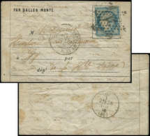 Let BALLONS MONTES N°37 Obl. Etoile 21 S. LAC Formule, Càd R. St Antoine 24/10/70, Arr. GY 26/10, TB. LE VAUBAN - War 1870