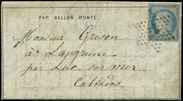 Let BALLONS MONTES N°37 Obl. Etoile 12 S. DEPECHE BALLON N°9, Càd Bd Beaumarchais 29/11/70, Arr. LUC S. MER 4/12, TB. LE - War 1870