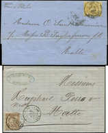 Let DESTINATIONS N°69 Et 92 Obl. Sur 2 Lettres Pour MALTE Par Voie D'Italie, Transit Par Syracuse, TB - 1849-1876: Classic Period