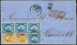 Let POSTE MARITIME N°21 10c. Bistre PAIRE + N°22 20c. Bleu 2 PAIRES, Toutes Obl. ANCRE S. LSC Double Port, Càd Paquebot  - Schiffspost