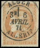 LETTRES ET OBLITERATIONS D'ALGERIE N°43B Obl. Càd T17 ALGER 6/4/71, TTB - 1849-1876: Classic Period