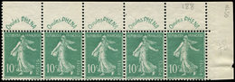 ** EMISSIONS DU XXème SIECLE 188   Phéna, 10c. Vert, BANDE De 5 Cdf, Un Ex. Froissure De Gomme, Les Autres TB - Unused Stamps