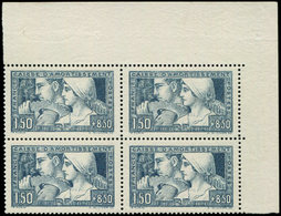 ** EMISSIONS DU XXème SIECLE 252   Le Travail, 1f.50 + 8f.50, T I, BLOC De 4 Cdf, Gomme Non Originale, TB - Unused Stamps