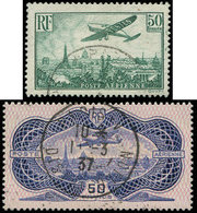 POSTE AERIENNE 14a Et 15, 50f. Vert Et 50f. Burelé, Obl., TB - 1927-1959 Mint/hinged