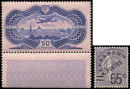 ** POSTE AERIENNE 15b 50f. Burelage Renversé, Bdf + Préo 47 55c. Sur 60c. Violet, TB - 1927-1959 Mint/hinged