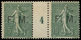 ** FRANCHISE MILITAIRE 3    15c. Vert-olive, PAIRE, Mill.4, TB, Cote Maury - Military Postage Stamps