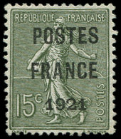 (*) PREOBLITERES 34  15c. Olive, POSTES FRANCE 1921, TB - 1893-1947