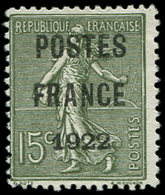 (*) PREOBLITERES 37a 15c. Vert Bronze, POSTES FRANCE 1922, TB. S - 1893-1947