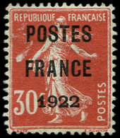 (*) PREOBLITERES 38  30c. Rouge, POSTES FRANCE 1922, TB - 1893-1947