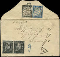 Let TAXE 10 Et 28 1c. Noir Et 5c. Bleu Obl. Triangle S. Env. Carte De Visite Affr. N°83 (2) Obl. NICE, TB - 1859-1959 Used