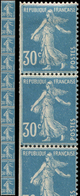 ** ROULETTES 18  Semeuse Camée, 30c. Bleu, BANDE De 11, 2 Ex. Qqs Adh., Dents De Gauche Rognées, TB - Coil Stamps