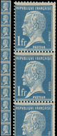 ** ROULETTES 19  Pasteur, 1f. Bleu, BANDE De 11, Dents Rognées à Droite, TB - Coil Stamps