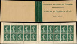 CARNETS (N°Cérès Jusqu'en1964) 7    Semeuse Camée,  5c. Vert, N°137, T I, Couverture Postale, Infime Ch. En C4, Sinon Su - Other & Unclassified