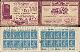 CARNETS (N°Cérès Jusqu'en1964) 53   Semeuse Camée, 30c. Bleu, N°192A, T IIB, S. 102 N-B, RADIO SNAP, Haut De Feuille, 2 - Altri & Non Classificati