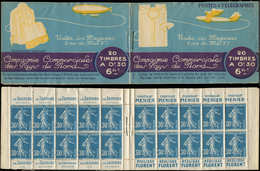 CARNETS (N°Cérès Jusqu'en1964) 56   Semeuse Camée, 30c. Bleu, N°192A, T IIB, S. 97, POSTES ET TELEGRAPHES, TB - Autres & Non Classés