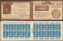 CARNETS (N°Cérès Jusqu'en1964) 56   Semeuse Camée, 30c. Bleu, N°192A, T IIB, S. 100 A, L'ALBUM De La GUERRE/BLANCHON, Fr - Sonstige & Ohne Zuordnung