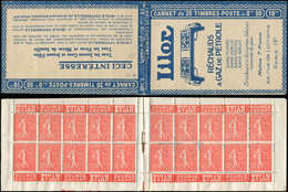 CARNETS (N°Cérès Jusqu'en1964) 75   Semeuse Lignée, 50c. Rouge, N°199A, T I, S. 140-O-A, LILOR, Un Ex. Pli, Sinon TB, R - Sonstige & Ohne Zuordnung