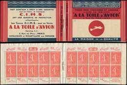 CARNETS (N°Cérès Jusqu'en1964) 95   Semeuse Lignée, 50c. Rouge, N°199B, T IIB, S. 194, TOILE D'AVION + Intercalaire Haut - Altri & Non Classificati