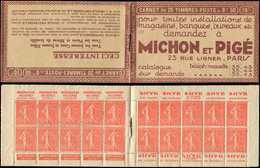 CARNETS (N°Cérès Jusqu'en1964) 98   Semeuse Lignée, 50c. Rouge, N°199B, T IIB, S. 174, MICHON Et PIGE, Haut De Feuille, - Autres & Non Classés