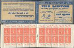 CARNETS (N°Cérès Jusqu'en1964) 113  Semeuse Lignée, 50c. Rouge, N°199B, T IIB, S. 151 RP-C, LIPTON, Haut De Feuille, C4 - Altri & Non Classificati