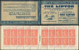 CARNETS (N°Cérès Jusqu'en1964) 114  Semeuse Lignée, 50c. Rouge, N°199B, T IIB, S. 149-RP, LIPTON, TB - Altri & Non Classificati