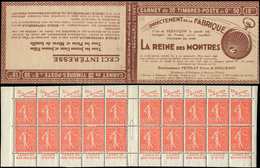 CARNETS (N°Cérès Jusqu'en1964) 114  Semeuse Lignée, 50c. Rouge, N°199B, T IIB, S. 152-A, REINE Des MONTRES, S.a., Adh. S - Altri & Non Classificati