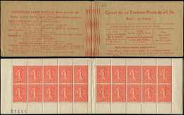 CARNETS (N°Cérès Jusqu'en1964) 124  Semeuse Lignée, 50c. Rouge, N°199D, T IV, Couv. Postale Dos Strié, N°91511, TB - Altri & Non Classificati